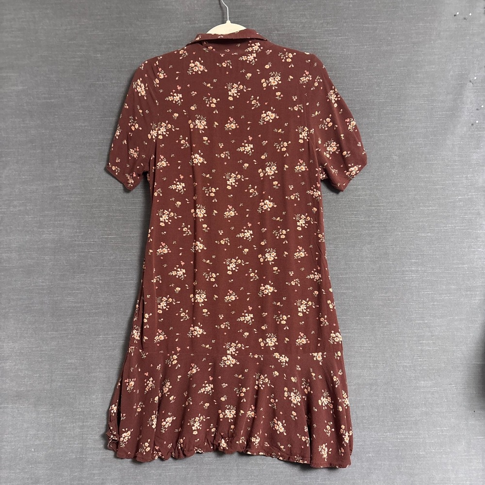 American Eagle Dress M Brown Ditzy Floral Shirtdress Ruffle Shift 90s y2k Retro - Picture 2 of 14
